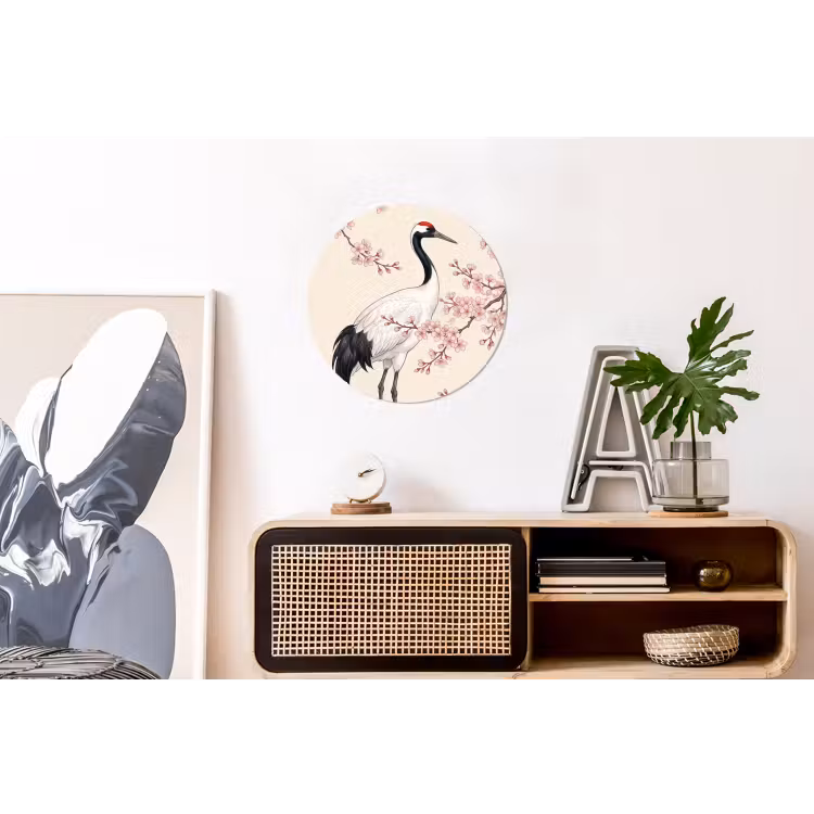 Aziatisch - Kraanvogel - Beige Wandcirkel aluminium klein -kantoor