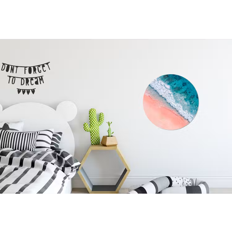 Strand - Oceaan - Golven - Roze Zand - Natuur Wandcirkel aluminium klein -kinderkamer