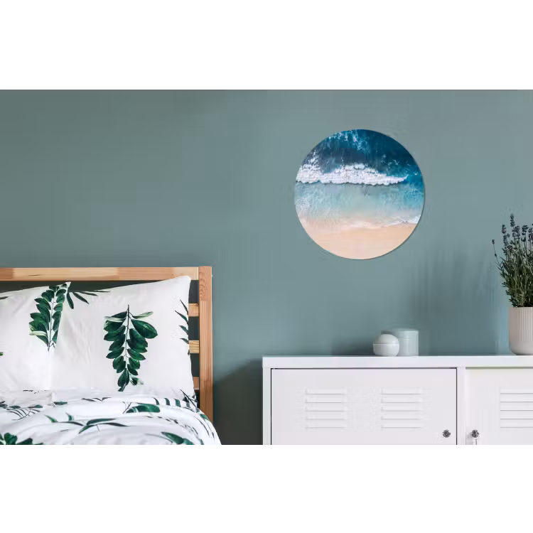 Strand - Zee - Golven - Natuur - Blauw Wandcirkel aluminium klein -slaapkamer
