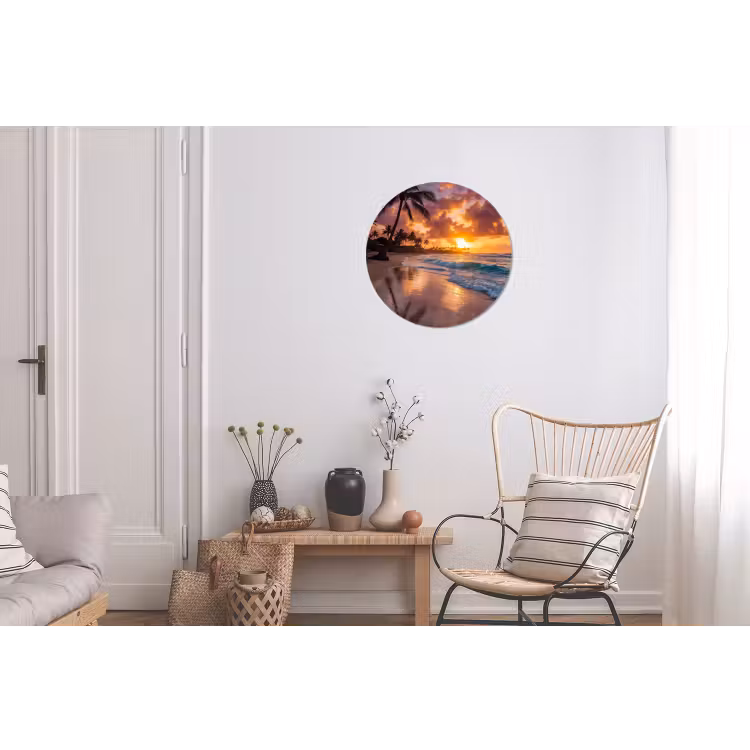 Strand - Zonsopgang - Tropisch - Natuur - Oranje Wandcirkel aluminium klein -woonkamer