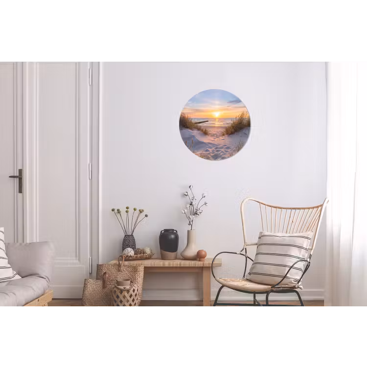 Strand - Zonsondergang - Natuur - Landschap Wandcirkel aluminium klein -woonkamer