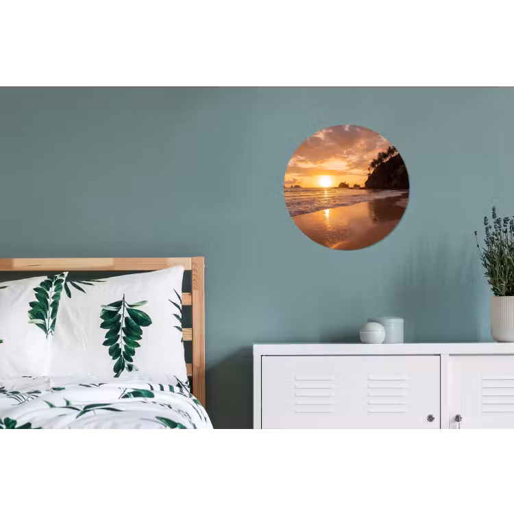 Strand - Zonsondergang - Natuur - Tropisch - Oranje Wandcirkel aluminium klein -slaapkamer