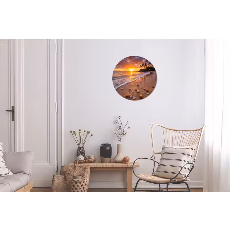 Strand - Zonsondergang - Palmbomen - Natuur - Oranje Wandcirkel aluminium klein -woonkamer