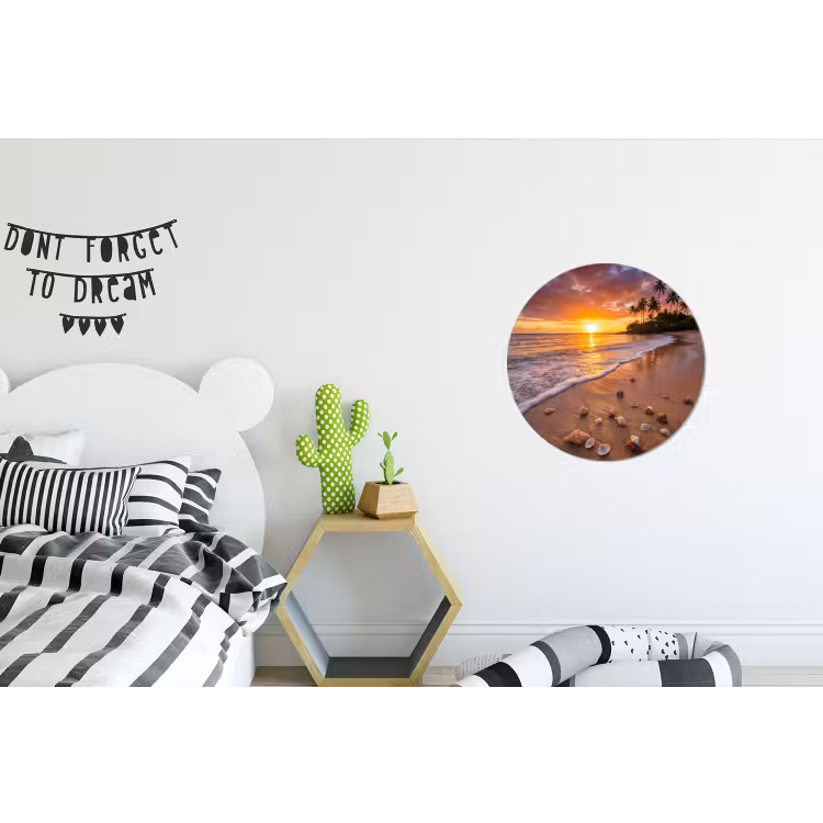 Strand - Zonsondergang - Palmbomen - Natuur - Oranje Wandcirkel aluminium klein -kinderkamer