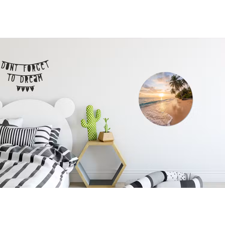 Strand - Zonsondergang - Tropisch - Natuur - Goud Wandcirkel aluminium klein -kinderkamer