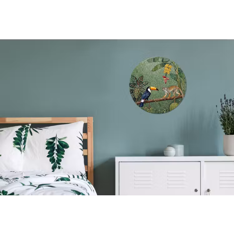 Vogel - Dier - Jungle - Mozaïek - Natuur Wandcirkel aluminium klein -slaapkamer