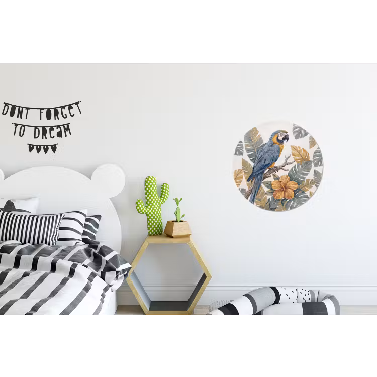 Vogel - Tak - Natuur - Mozaïek - Blauw Wandcirkel aluminium klein -kinderkamer