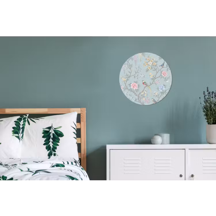 Vogel - Bloemen - Kleurrijk Wandcirkel aluminium klein -slaapkamer