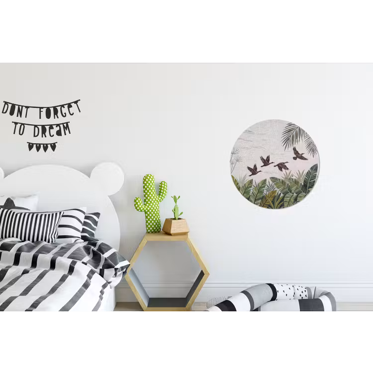 Vogel - Vliegend - Tropisch - Mozaïek - Groen Wandcirkel aluminium klein -kinderkamer