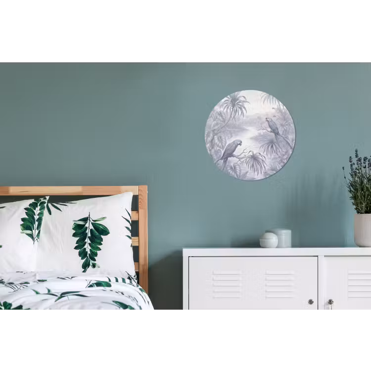Vogel - Rivier - Tropisch - Illustratie - Blauw Wandcirkel aluminium klein -slaapkamer