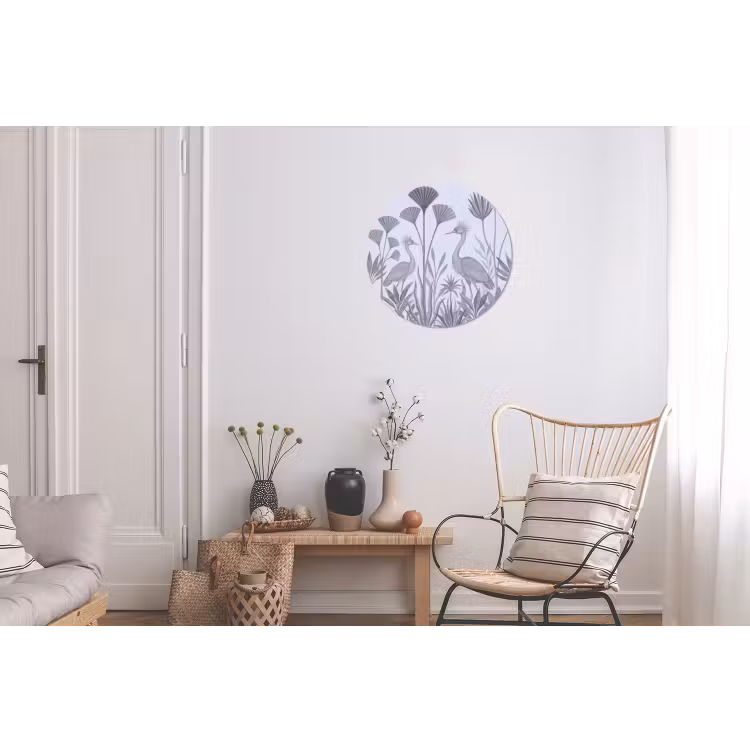 Vogel - Tropisch - Illustratie - Blauwgrijs - Natuur Wandcirkel aluminium klein -woonkamer