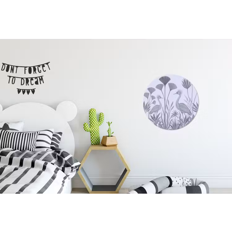 Vogel - Tropisch - Illustratie - Blauwgrijs - Natuur Wandcirkel aluminium klein -kinderkamer