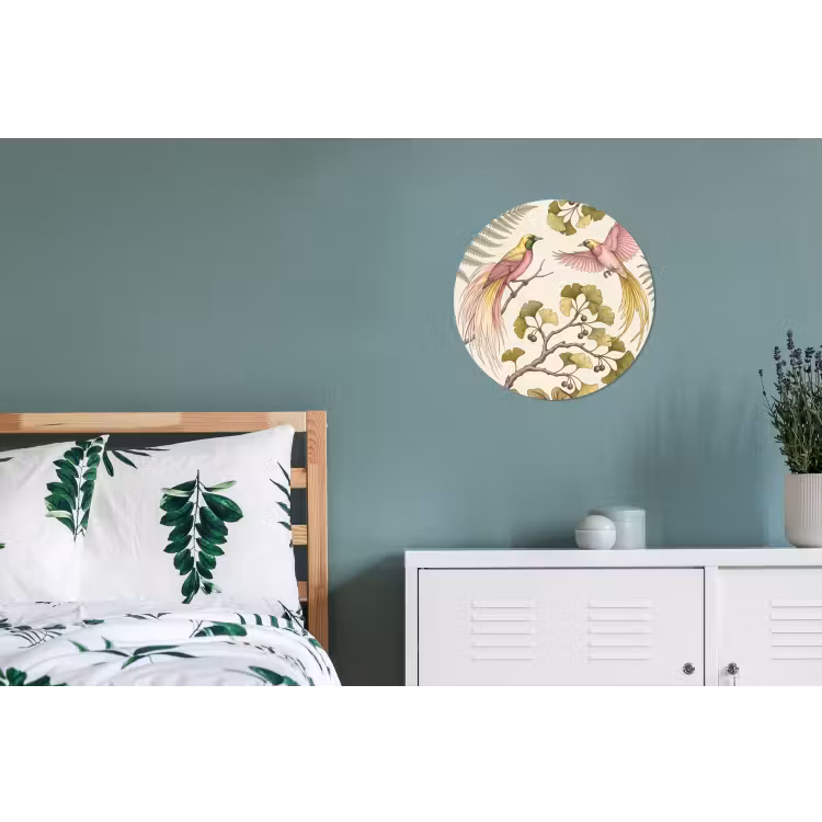 Vogels - Tropisch - Botanisch - Roze Wandcirkel aluminium klein -slaapkamer