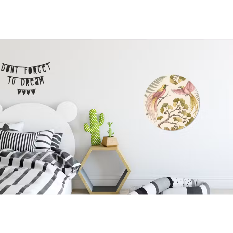 Vogels - Tropisch - Botanisch - Roze Wandcirkel aluminium klein -kinderkamer