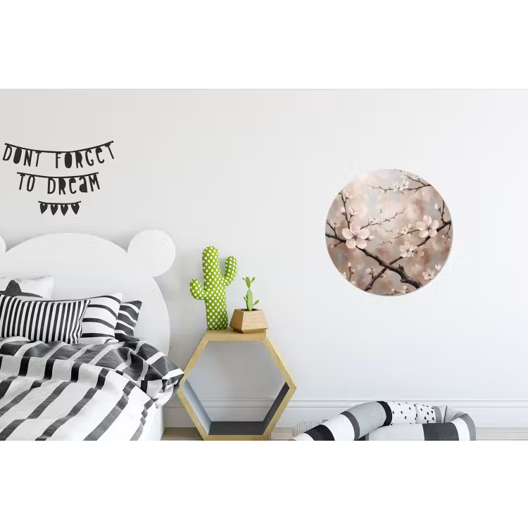 Bloesem - Takken - Schilderij - Beige - Serene Wandcirkel aluminium klein -kinderkamer