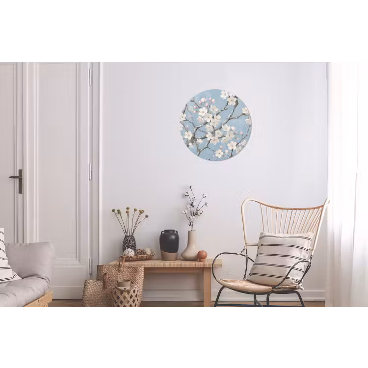 Takken - Kersenbloesem - Blauw Wandcirkel aluminium klein -woonkamer
