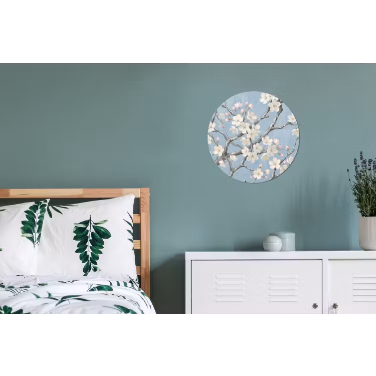 Takken - Kersenbloesem - Blauw Wandcirkel aluminium klein -slaapkamer