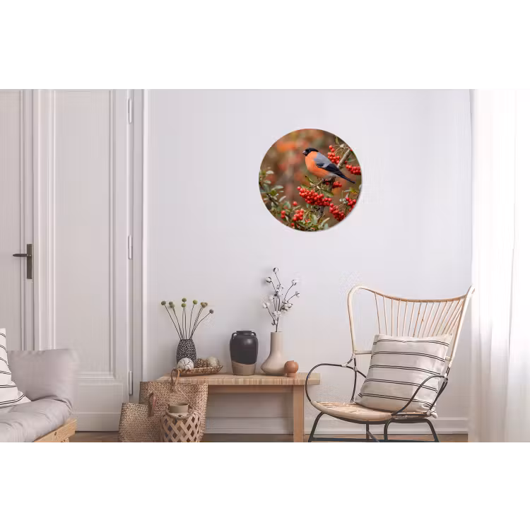 Goudvink - Bessen - Herfst - Natuur - Kleurrijk Wandcirkel aluminium klein -woonkamer