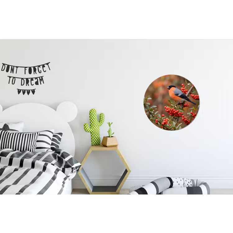Goudvink - Bessen - Herfst - Natuur - Kleurrijk Wandcirkel aluminium klein -kinderkamer