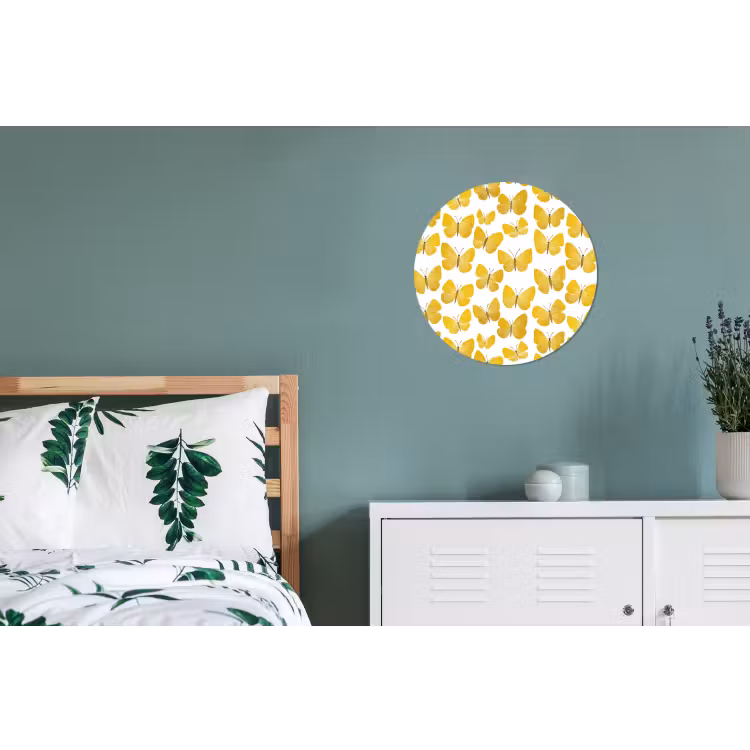 Vlinders - Botanisch - Illustratie - Geel - Wit Wandcirkel aluminium klein 190 -slaapkamer