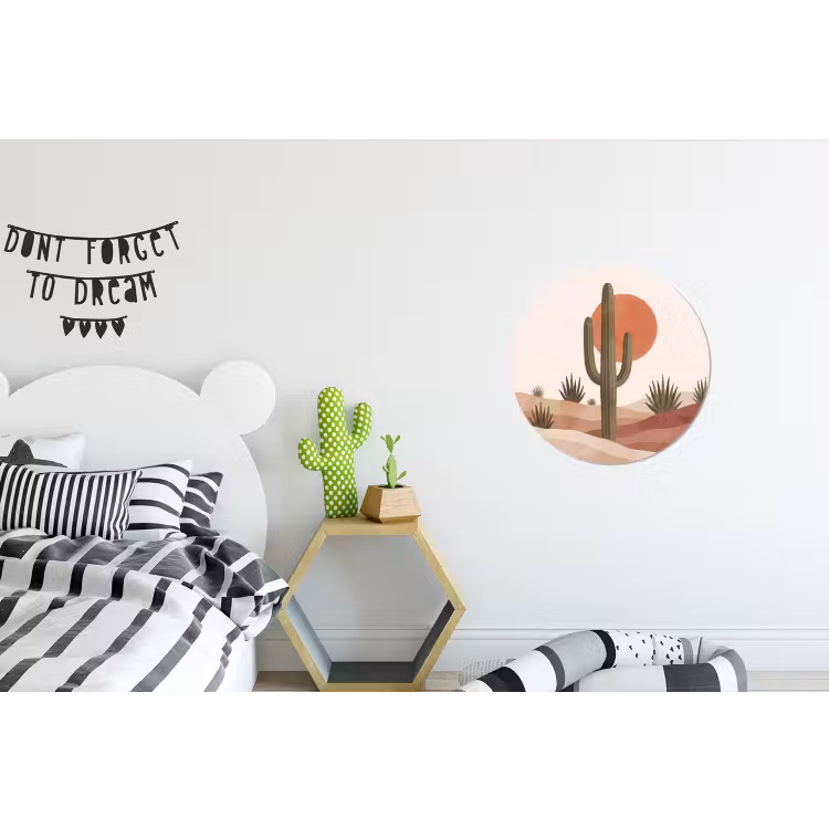 Cactus - Duinen - Modern - Landschap - Groen Wandcirkel aluminium klein -kinderkamer