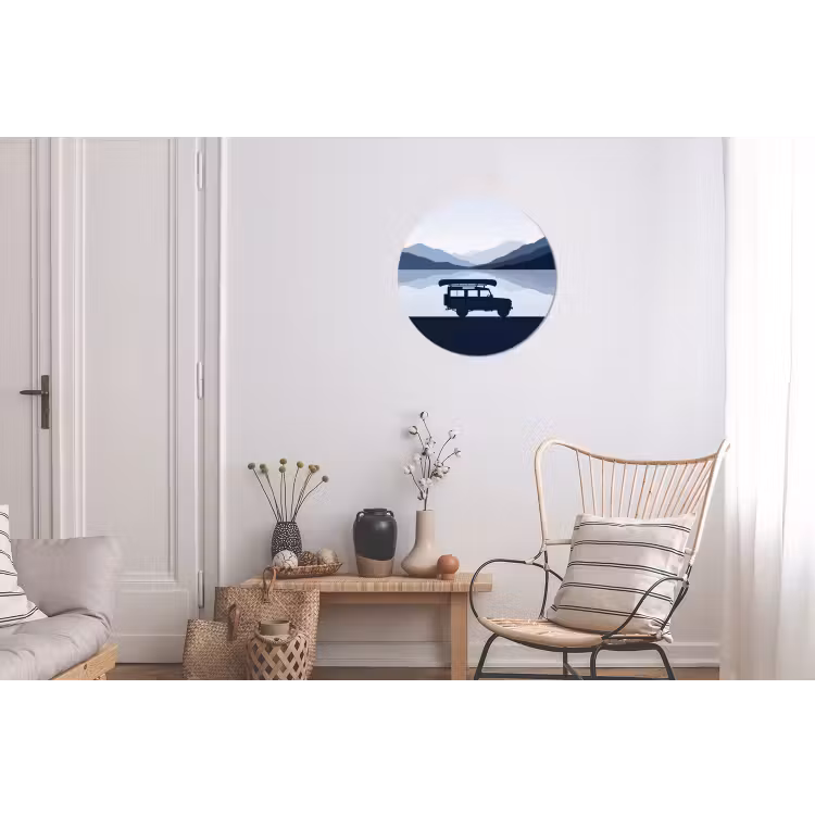 Auto - Meer - Bergen - Blauw Wandcirkel aluminium klein -woonkamer