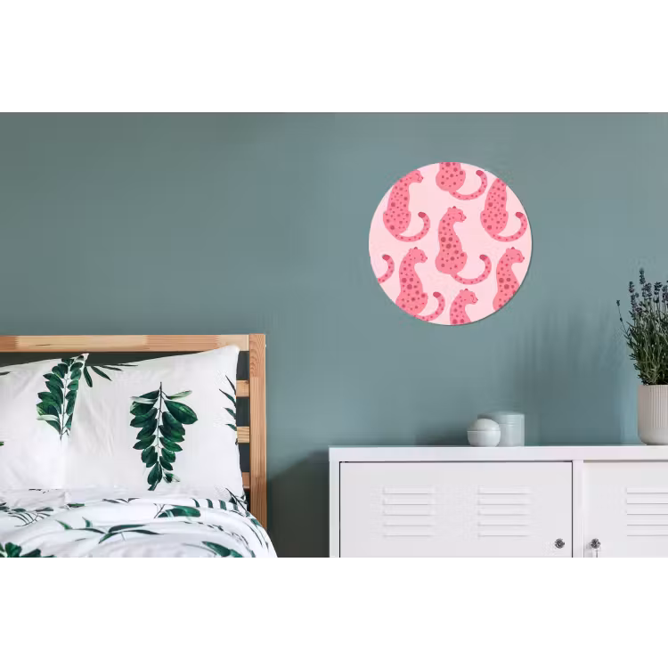 Kat - Gevlekt - Dieren - Patroon - Roze Wandcirkel aluminium klein -slaapkamer
