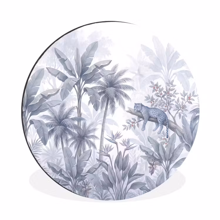 Kat - Tropisch bos - Modern - Grijs Wandcirkel aluminium klein -3d