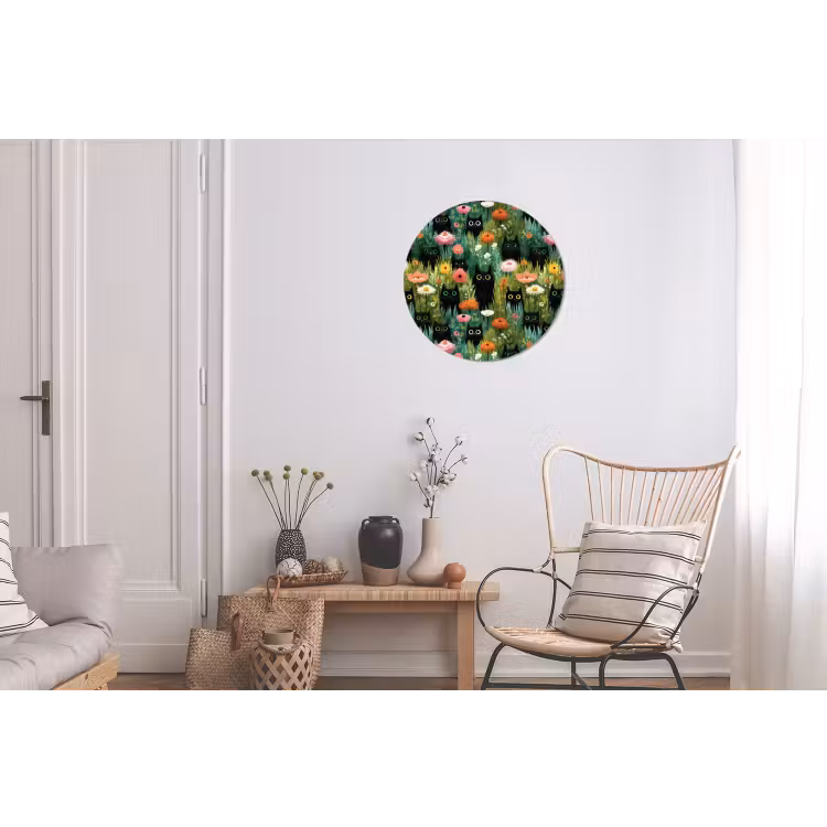 Katten - Bloemen - Kleurrijk Wandcirkel aluminium klein 190 -woonkamer