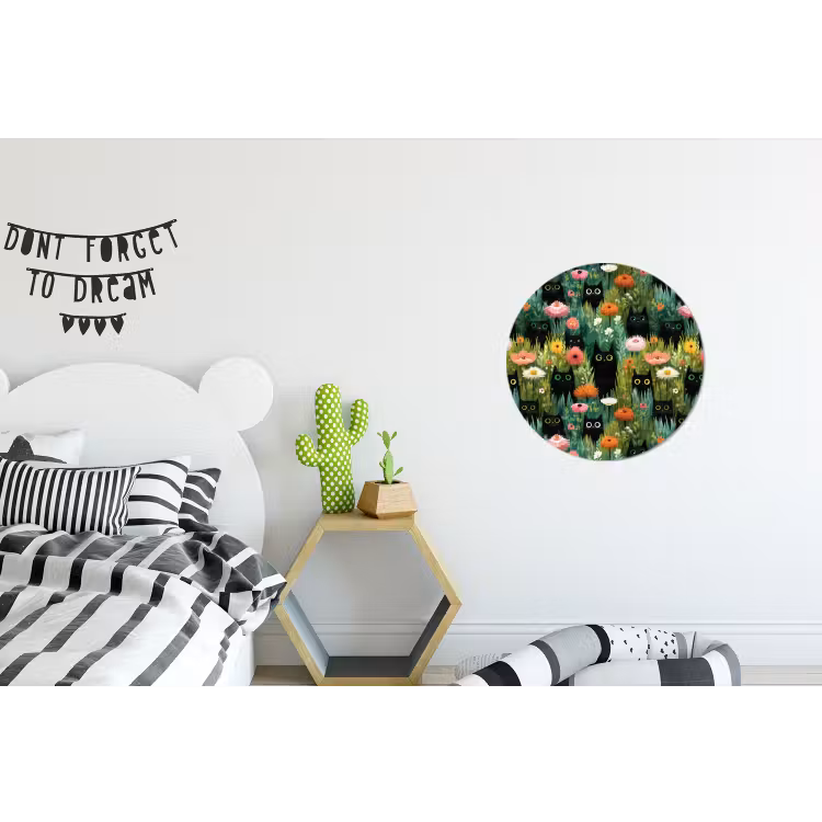Katten - Bloemen - Kleurrijk Wandcirkel aluminium klein 190 -kinderkamer