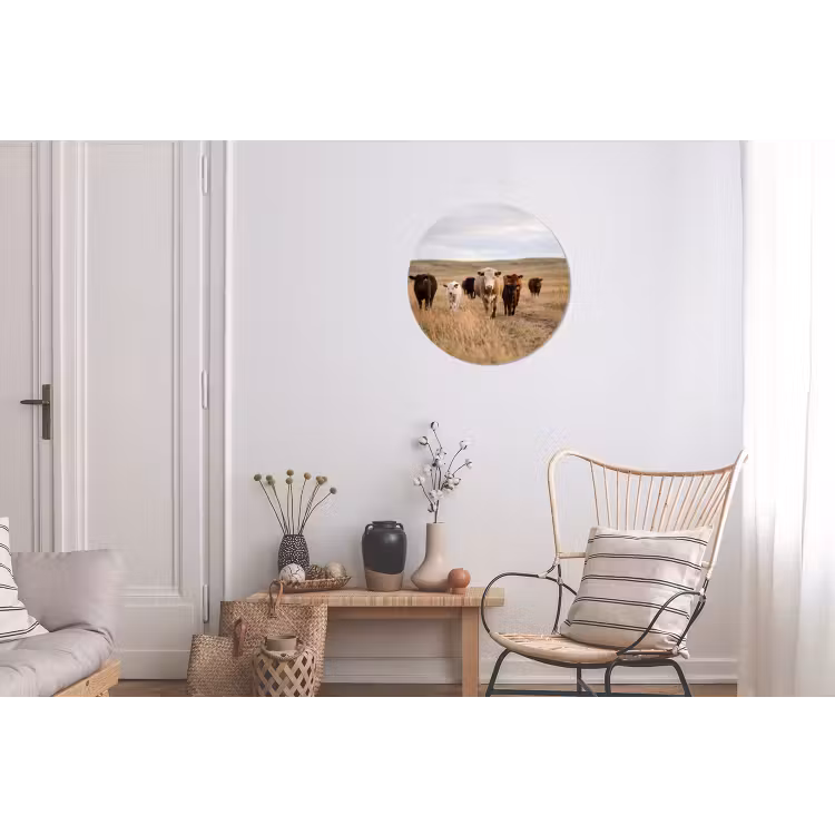 Runderen - Kudde - Landschap - Weide - Rustig Wandcirkel aluminium klein -woonkamer