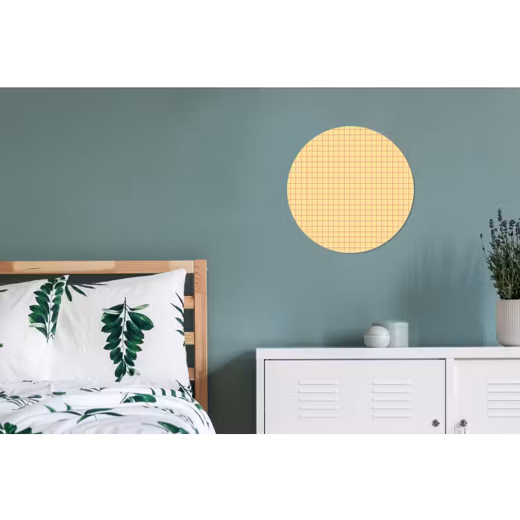 Ruitjes - Grid - Minimalistisch - Geel - Roze Wandcirkel aluminium klein 190 -slaapkamer
