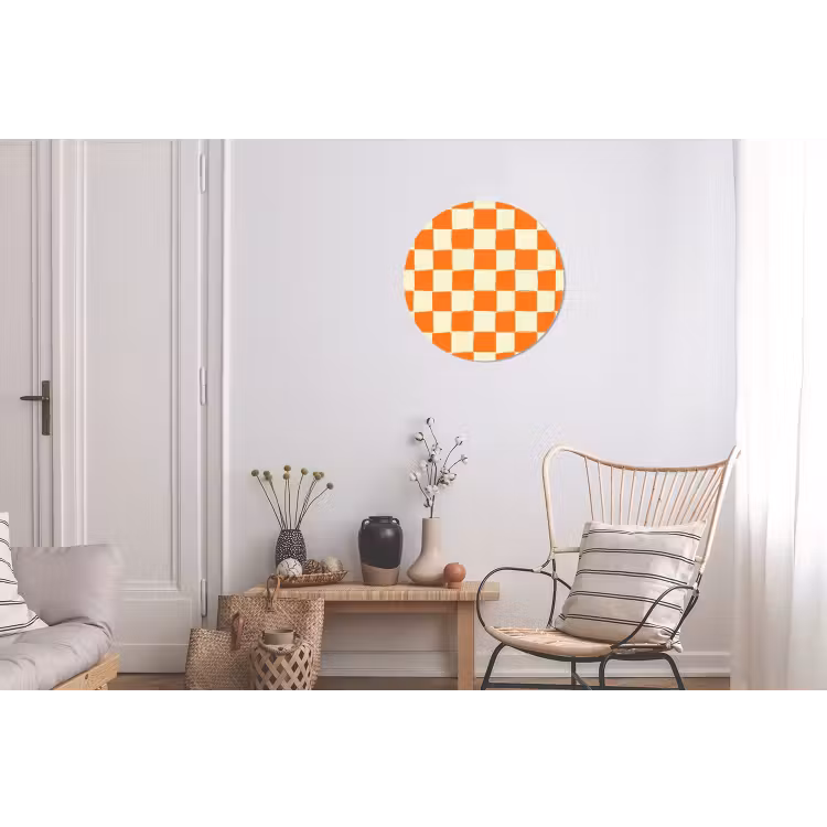 Schaak - Patroon - Oranje Wandcirkel aluminium klein 190 -woonkamer