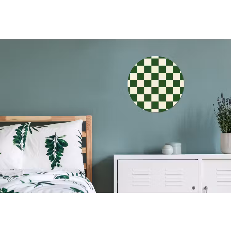 Schaakbord - Patroon - Groen Wandcirkel aluminium klein 190 -slaapkamer