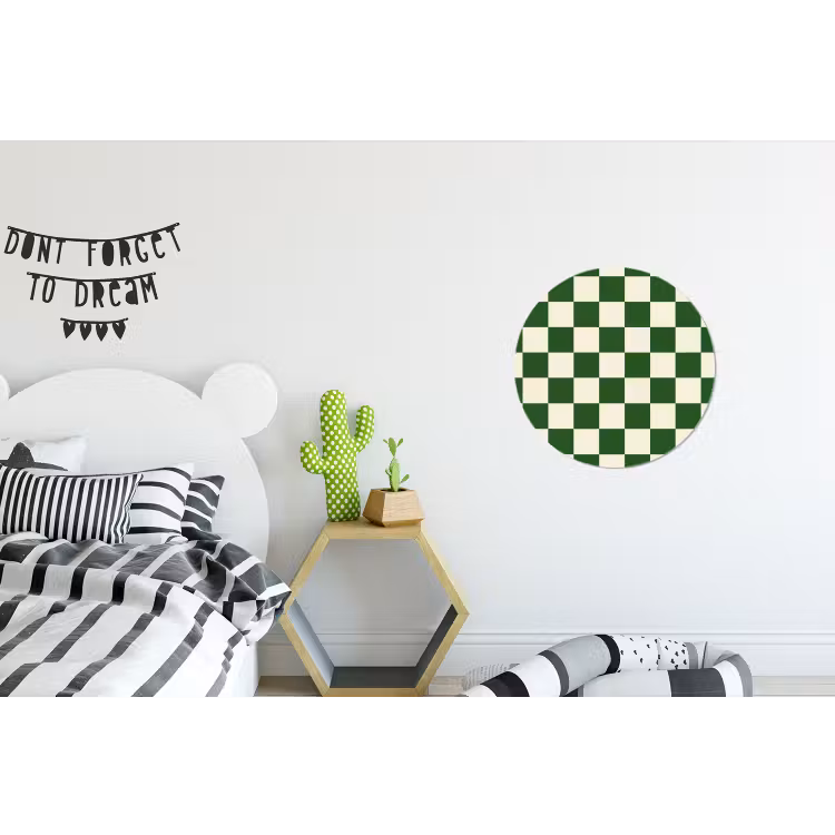 Schaakbord - Patroon - Groen Wandcirkel aluminium klein 190 -kinderkamer
