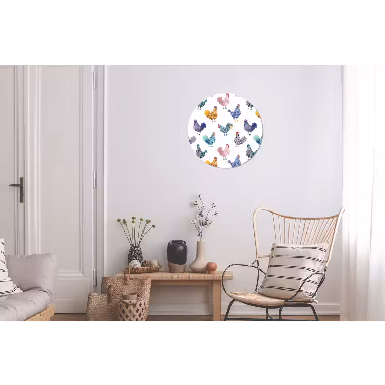 Kippen -Aquarel - Kleurrijk Wandcirkel aluminium klein 190 -woonkamer