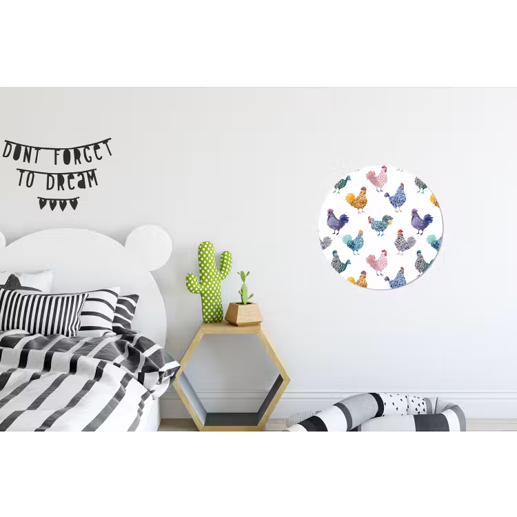 Kippen -Aquarel - Kleurrijk Wandcirkel aluminium klein 190 -kinderkamer
