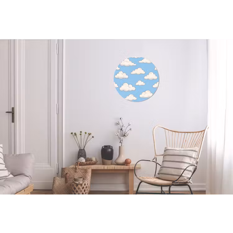 Wolk - Cartoon - Lucht - Blauw - Wit Wandcirkel aluminium klein -woonkamer