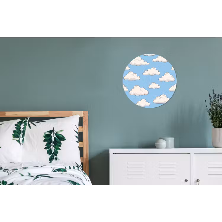 Wolk - Cartoon - Lucht - Blauw - Wit Wandcirkel aluminium klein -slaapkamer