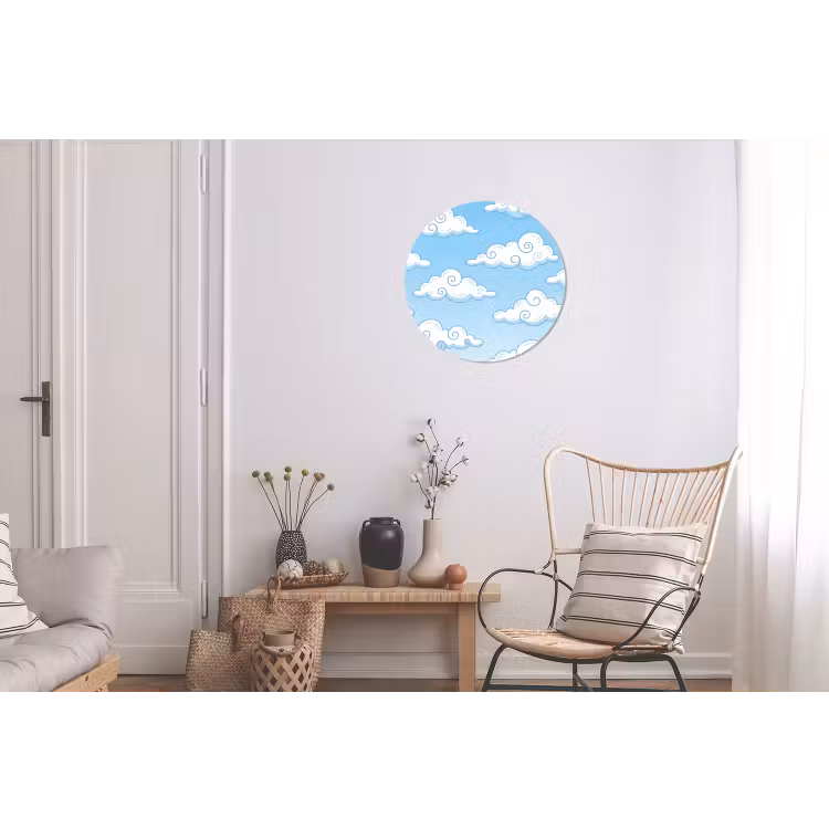 Wolk - Lucht - Cartoon - Blauw - Wit Wandcirkel aluminium klein -woonkamer