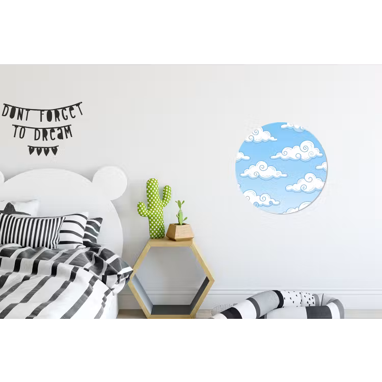 Wolk - Lucht - Cartoon - Blauw - Wit Wandcirkel aluminium klein -kinderkamer