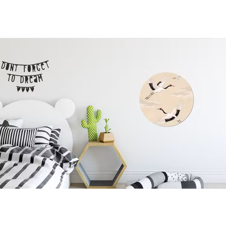 Kraanvogels - Bloesem - Beige Wandcirkel aluminium klein -kinderkamer