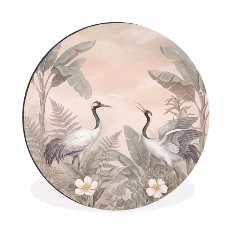 Kraanvogels - Natuur - Roze Wandcirkel aluminium klein -3d