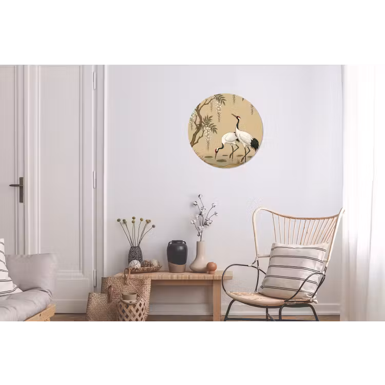 Kraanvogels - Water - Beige Wandcirkel aluminium klein -woonkamer