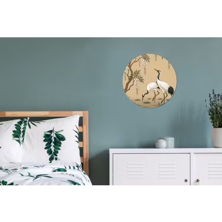 Kraanvogels - Water - Beige Wandcirkel aluminium klein -slaapkamer