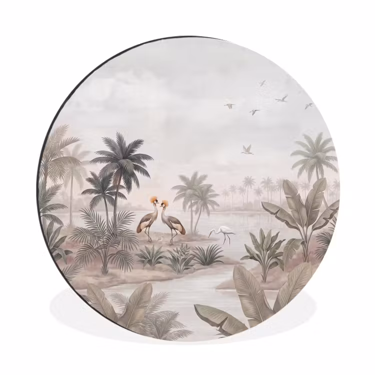 Kraanvogels - Palmbomen - Tropisch Wandcirkel aluminium klein -3d