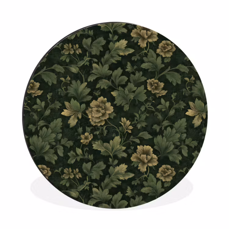 Donker - Groen - Goud - Botanisch Wandcirkel aluminium klein 190 -3d
