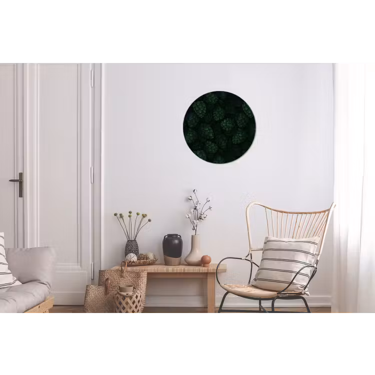 Donker - Groen - Hopbellen - Botanisch - Illustratie Wandcirkel aluminium klein 190 -woonkamer