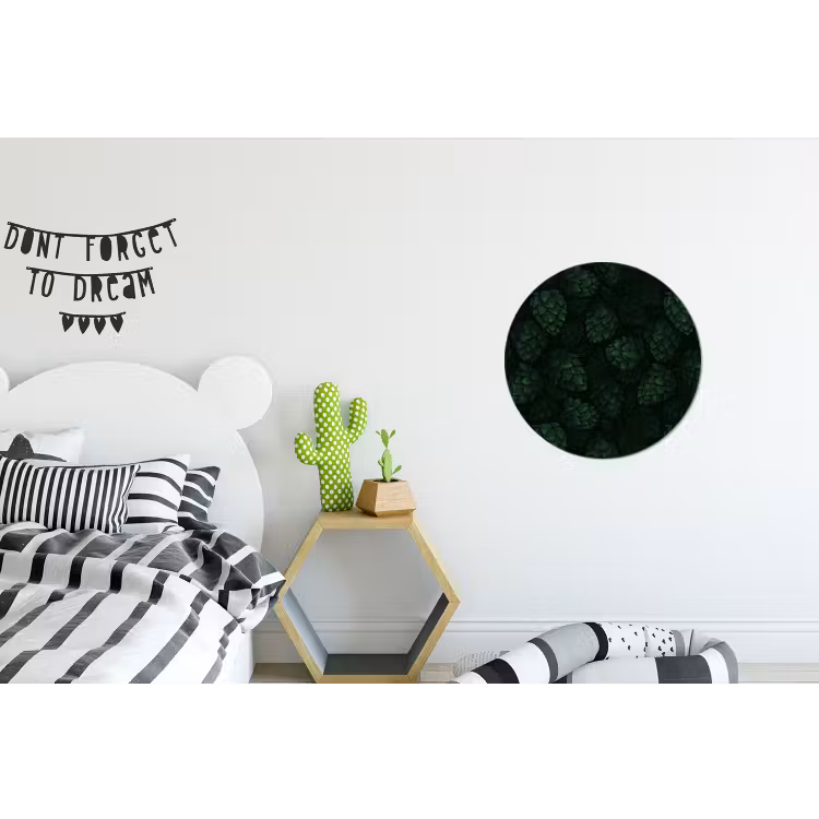 Donker - Groen - Hopbellen - Botanisch - Illustratie Wandcirkel aluminium klein 190 -kinderkamer