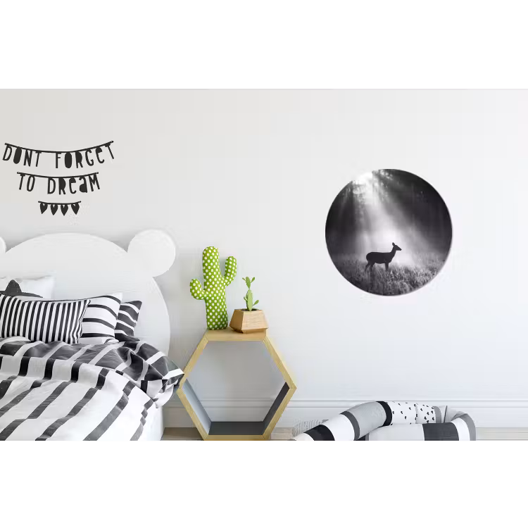 Hert - Bos - Zonnestralen - Zwart-wit - Natuur Wandcirkel aluminium klein -kinderkamer